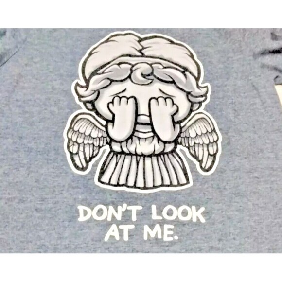 Guardian Angel Crying Sad Don't Look At Me T-shirt By Gildan Large Blue Funny - Picture 2 of 2
